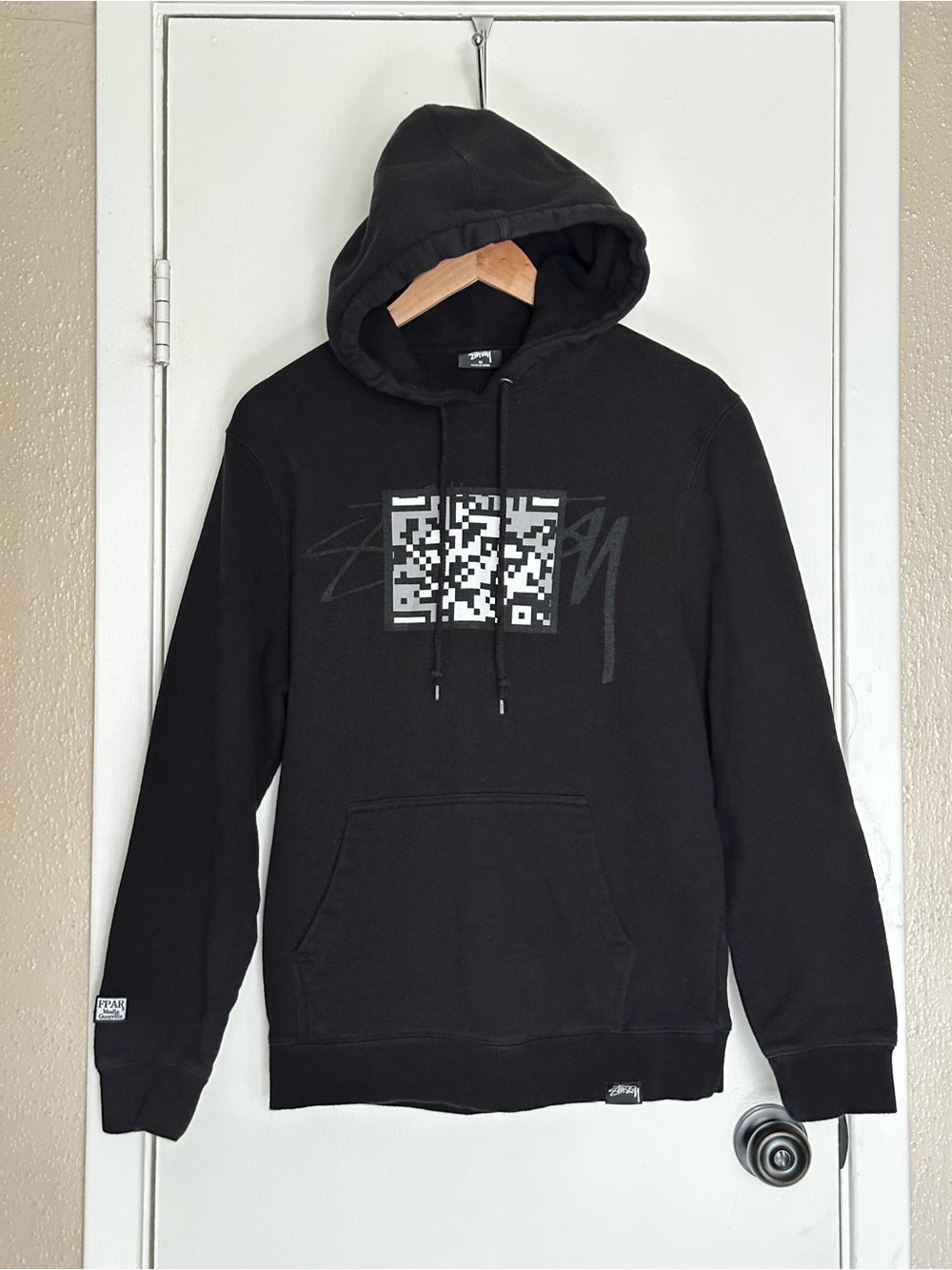 Stussy FPAR S-Link 1993 Black Graphic Fleece Pullover Hoodie Sz M